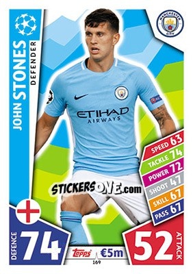 Sticker John Stones - UEFA Champions League 2017-2018. Match Attax n. 169 - Topps