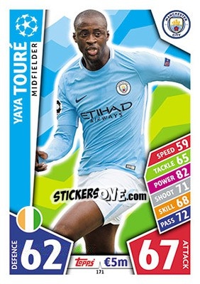 Sticker Yaya Touré - UEFA Champions League 2017-2018. Match Attax n. 171 - Topps