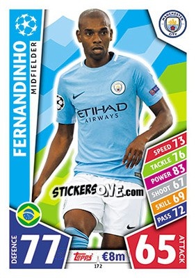 Sticker Fernandinho - UEFA Champions League 2017-2018. Match Attax n. 172 - Topps