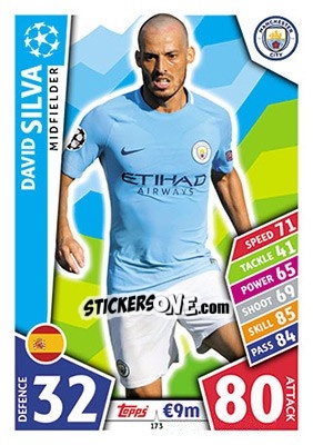 Sticker David Silva - UEFA Champions League 2017-2018. Match Attax n. 173 - Topps