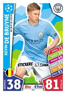 Sticker Kevin de Bruyne - UEFA Champions League 2017-2018. Match Attax n. 174 - Topps