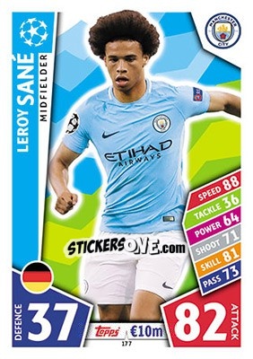 Sticker Leroy Sané - UEFA Champions League 2017-2018. Match Attax n. 177 - Topps