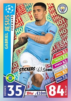 Sticker Gabriel Jesus - UEFA Champions League 2017-2018. Match Attax n. 178 - Topps