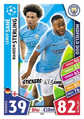 Sticker Leroy Sané / Raheem Sterling - UEFA Champions League 2017-2018. Match Attax n. 180 - Topps