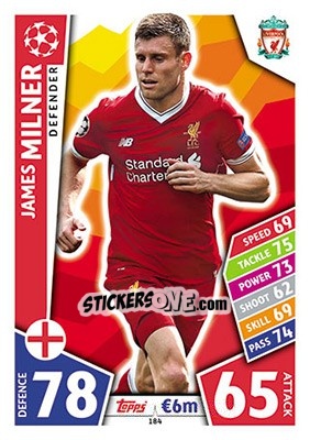 Sticker James Milner - UEFA Champions League 2017-2018. Match Attax - Topps