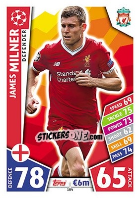 Sticker James Milner - UEFA Champions League 2017-2018. Match Attax n. 184 - Topps
