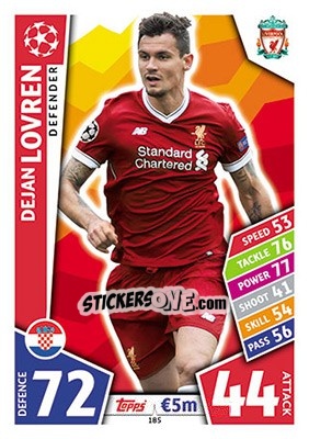 Sticker Dejan Lovren - UEFA Champions League 2017-2018. Match Attax n. 185 - Topps