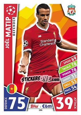 Sticker Joël Matip - UEFA Champions League 2017-2018. Match Attax n. 186 - Topps