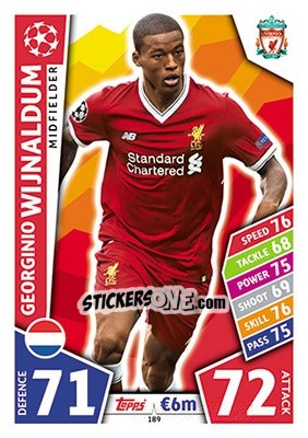 Sticker Georginio Wijnaldum - UEFA Champions League 2017-2018. Match Attax n. 189 - Topps