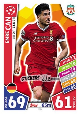 Sticker Emre Can - UEFA Champions League 2017-2018. Match Attax n. 191 - Topps