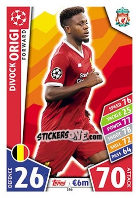 Sticker Divock Origi - UEFA Champions League 2017-2018. Match Attax n. 196 - Topps
