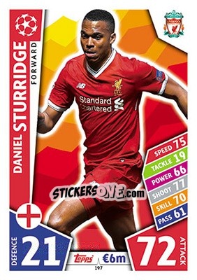 Sticker Daniel Sturridge - UEFA Champions League 2017-2018. Match Attax n. 197 - Topps