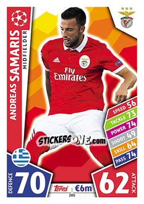Sticker Andreas Samaris - UEFA Champions League 2017-2018. Match Attax n. 205 - Topps