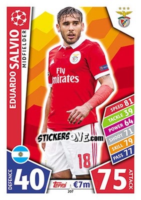 Sticker Eduardo Salvio - UEFA Champions League 2017-2018. Match Attax n. 207 - Topps