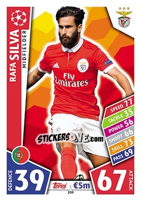 Sticker Rafa Silva - UEFA Champions League 2017-2018. Match Attax n. 209 - Topps