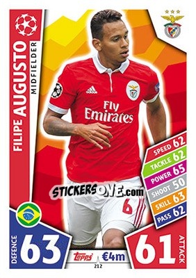 Sticker Filipe Augusto - UEFA Champions League 2017-2018. Match Attax n. 212 - Topps
