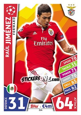 Sticker Raúl Jiménez - UEFA Champions League 2017-2018. Match Attax n. 214 - Topps