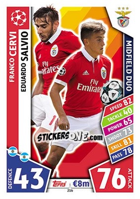 Sticker Franco Cervi / Eduardo Salvio - UEFA Champions League 2017-2018. Match Attax n. 216 - Topps