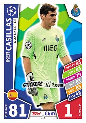 Sticker Iker Casillas - UEFA Champions League 2017-2018. Match Attax n. 218 - Topps