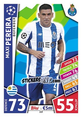 Sticker Maxi Pereira - UEFA Champions League 2017-2018. Match Attax n. 219 - Topps