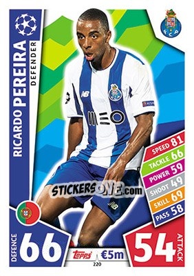Sticker Ricardo Pereira - UEFA Champions League 2017-2018. Match Attax n. 220 - Topps