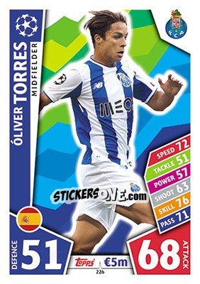Sticker Óliver Torres - UEFA Champions League 2017-2018. Match Attax n. 226 - Topps