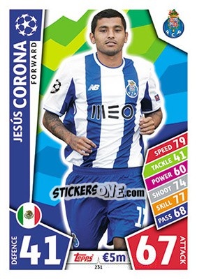 Sticker Jesús Corona - UEFA Champions League 2017-2018. Match Attax n. 231 - Topps