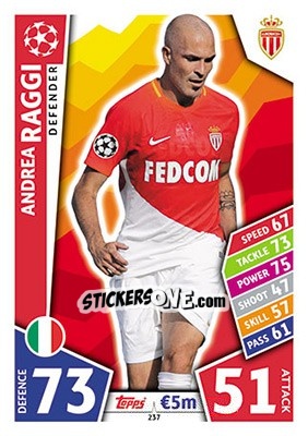 Sticker Andrea Raggi - UEFA Champions League 2017-2018. Match Attax n. 237 - Topps