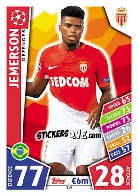Sticker Jemerson - UEFA Champions League 2017-2018. Match Attax n. 239 - Topps