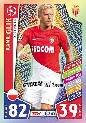 Sticker Kamil Glik - UEFA Champions League 2017-2018. Match Attax n. 240 - Topps