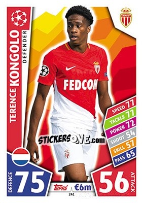 Sticker Terence Kongolo - UEFA Champions League 2017-2018. Match Attax n. 241 - Topps