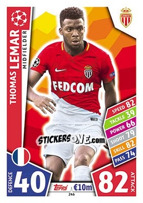 Sticker Thomas Lemar - UEFA Champions League 2017-2018. Match Attax n. 246 - Topps