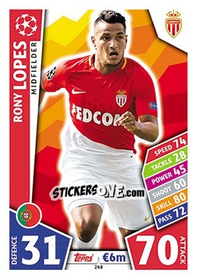 Sticker Rony Lopes - UEFA Champions League 2017-2018. Match Attax n. 248 - Topps