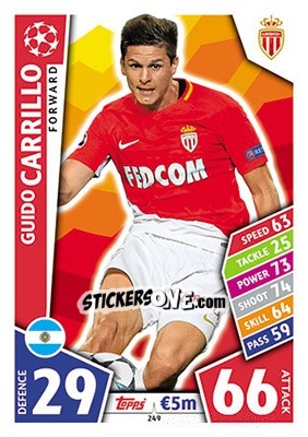 Sticker Guido Carrillo - UEFA Champions League 2017-2018. Match Attax n. 249 - Topps