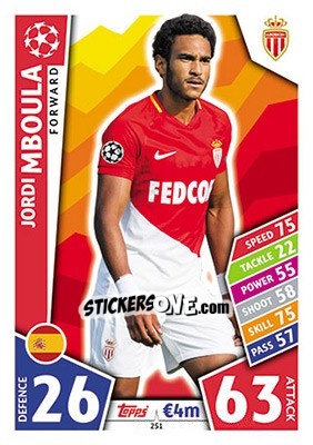 Sticker Jordi Mboula - UEFA Champions League 2017-2018. Match Attax n. 251 - Topps
