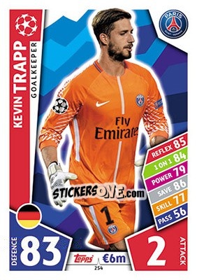 Sticker Kevin Trapp - UEFA Champions League 2017-2018. Match Attax n. 254 - Topps