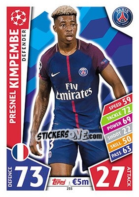 Sticker Presnel Kimpembe - UEFA Champions League 2017-2018. Match Attax n. 255 - Topps