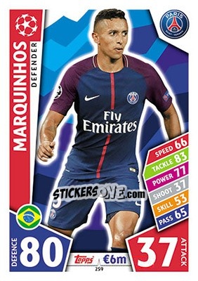 Sticker Marquinhos - UEFA Champions League 2017-2018. Match Attax n. 259 - Topps