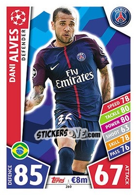 Sticker Dani Alves - UEFA Champions League 2017-2018. Match Attax - Topps