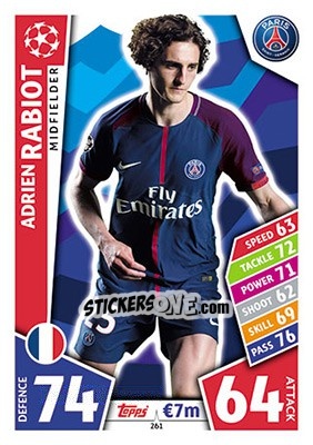 Sticker Adrien Rabiot - UEFA Champions League 2017-2018. Match Attax n. 261 - Topps