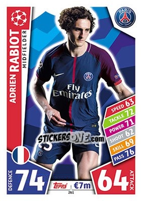 Figurina Adrien Rabiot - UEFA Champions League 2017-2018. Match Attax - Topps