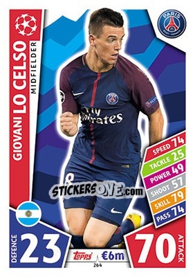 Sticker Giovani Lo Celso - UEFA Champions League 2017-2018. Match Attax n. 264 - Topps