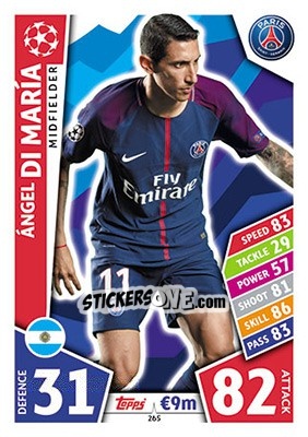 Sticker Ángel di María - UEFA Champions League 2017-2018. Match Attax n. 265 - Topps