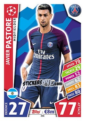 Sticker Javier Pastore - UEFA Champions League 2017-2018. Match Attax n. 266 - Topps