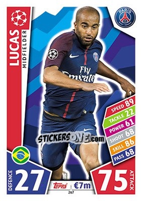 Sticker Lucas Moura - UEFA Champions League 2017-2018. Match Attax n. 267 - Topps