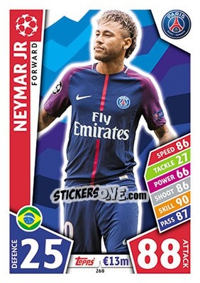 Sticker Neymar Jr - UEFA Champions League 2017-2018. Match Attax n. 268 - Topps