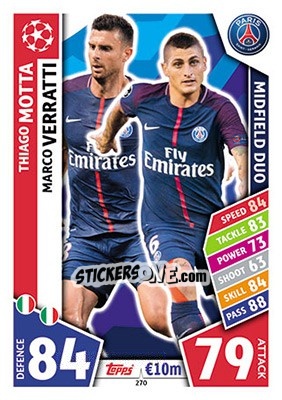 Sticker Thiago Motta / Marco Verratti - UEFA Champions League 2017-2018. Match Attax n. 270 - Topps