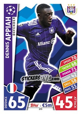 Sticker Dennis Appiah - UEFA Champions League 2017-2018. Match Attax - Topps