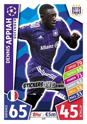 Sticker Dennis Appiah - UEFA Champions League 2017-2018. Match Attax n. 273 - Topps