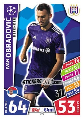 Sticker Ivan Obradovic - UEFA Champions League 2017-2018. Match Attax n. 274 - Topps